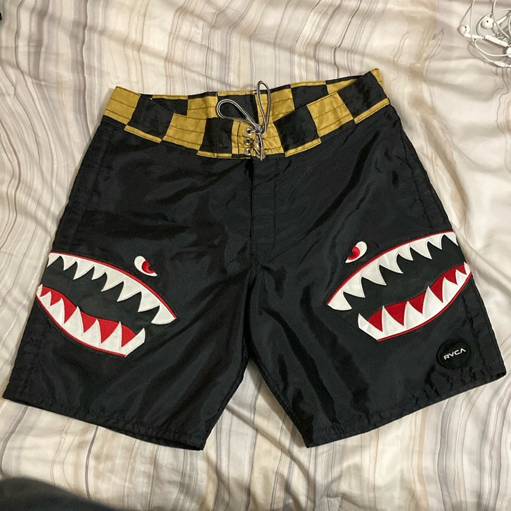 RVCA x Birdwell Men's Black and Gold Swim Shorts